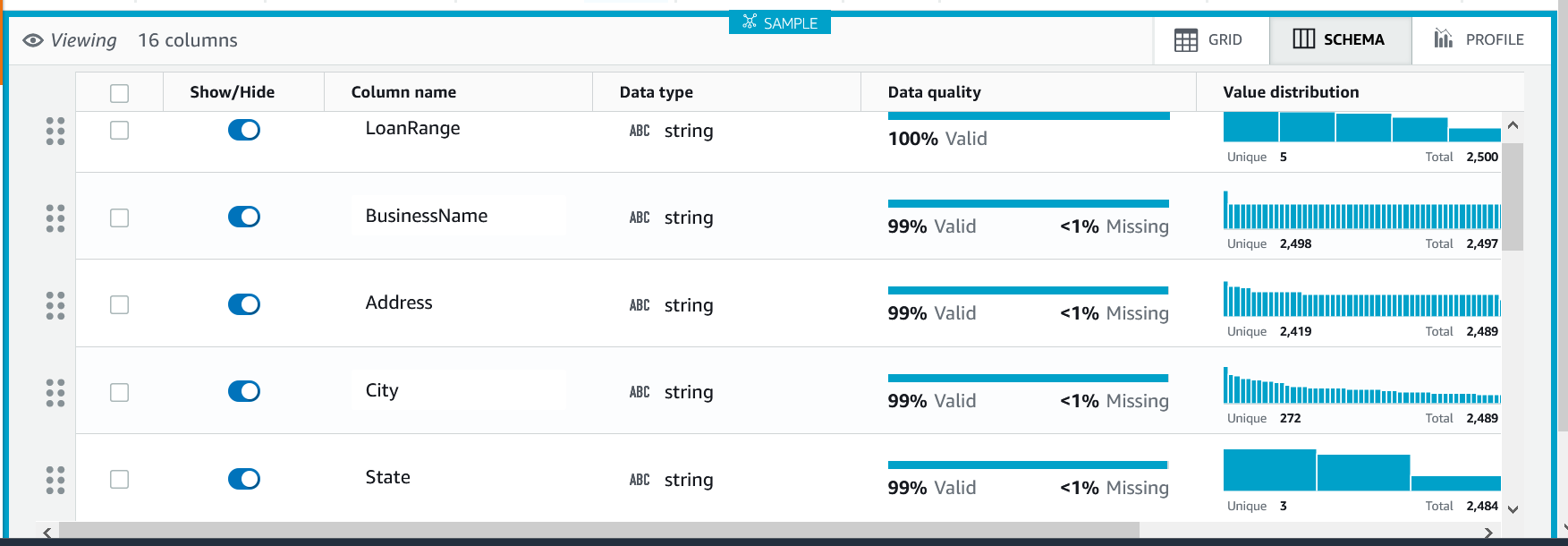 DataBrew Schema